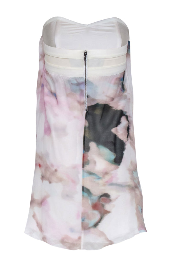 Current Boutique-Alice & Olivia - Ivory & Multi Water Color Print Strapless Silk Dress Sz 2