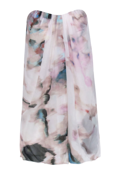 Current Boutique-Alice & Olivia - Ivory & Multi Water Color Print Strapless Silk Dress Sz 2