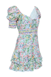 Current Boutique-Alice & Olivia - Light Blue w/ Multicolor Floral Print Eyelet Mini Dress Sz 6