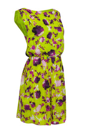 Current Boutique-Alice & Olivia - Lime Green Mini Dress w/ Purple Floral Print Sz XS