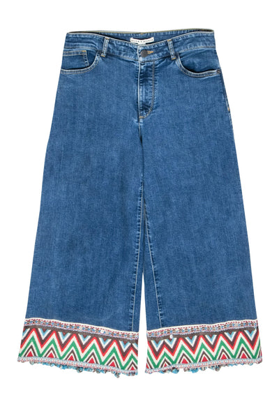 Current Boutique-Alice & Olivia - Medium Wash Cropped Jeans w/ Pom Pom Trim Sz 27