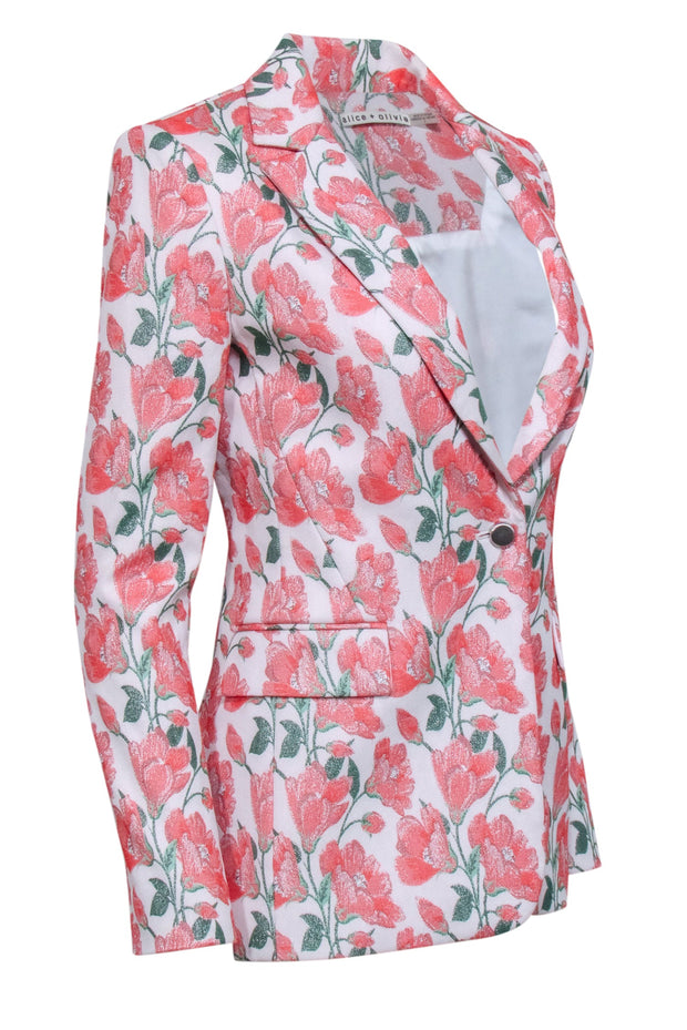 Current Boutique-Alice & Olivia - Metallic Pink Floral Blazer Sz 2