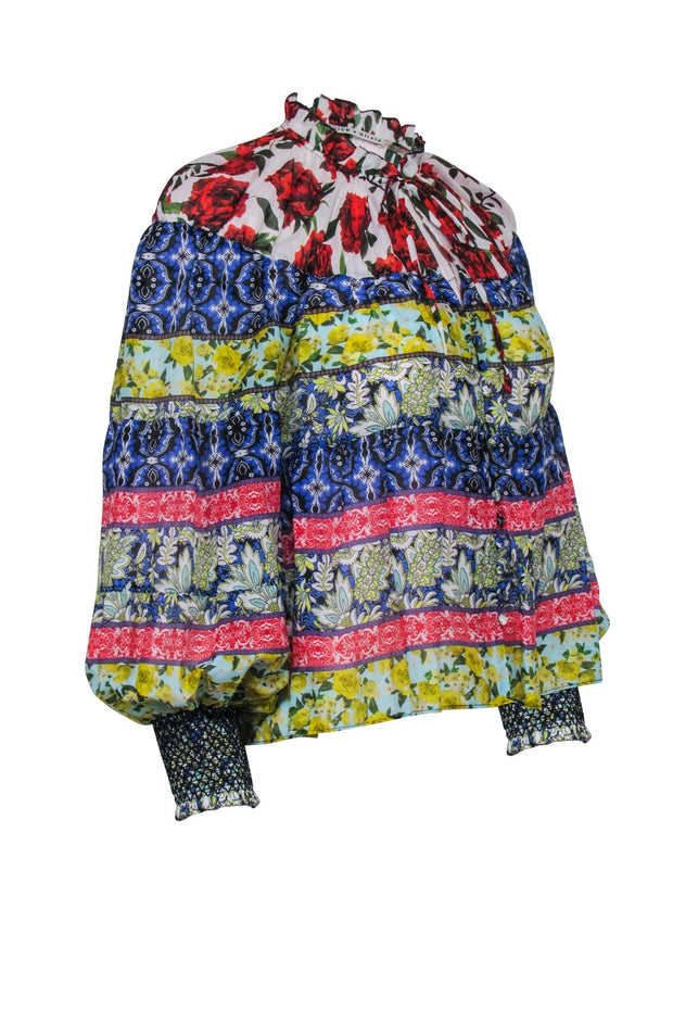 Current Boutique-Alice & Olivia - Multi-Colored Silk Blend Peasant Blouse Sz XS