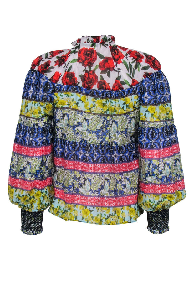 Current Boutique-Alice & Olivia - Multi-Colored Silk Blend Peasant Blouse Sz XS
