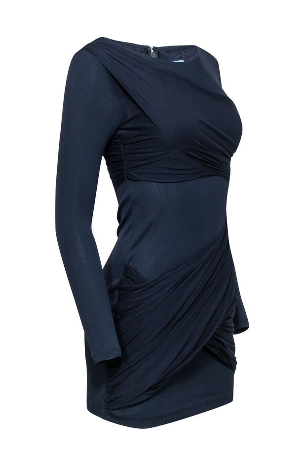 Current Boutique-Alice & Olivia - Navy Ruched Draped Bodycon Dress Sz S