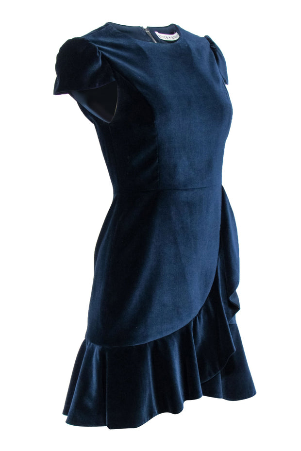 Current Boutique-Alice & Olivia - Navy Velvet Ruffled Mini Dress Sz 2