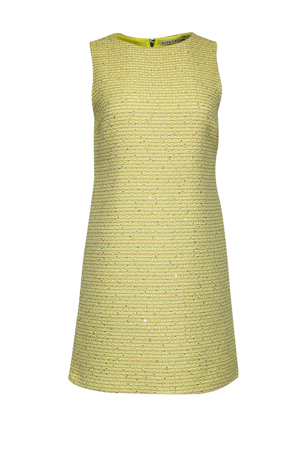 Current Boutique-Alice & Olivia - Neon Yellow Boucle Sheath Dress w/ Sequins Sz 2