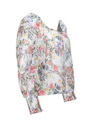 Current Boutique-Alice & Olivia - Off-White & Multicolor Floral Eyelet Lace Embroidered Blouse Sz S