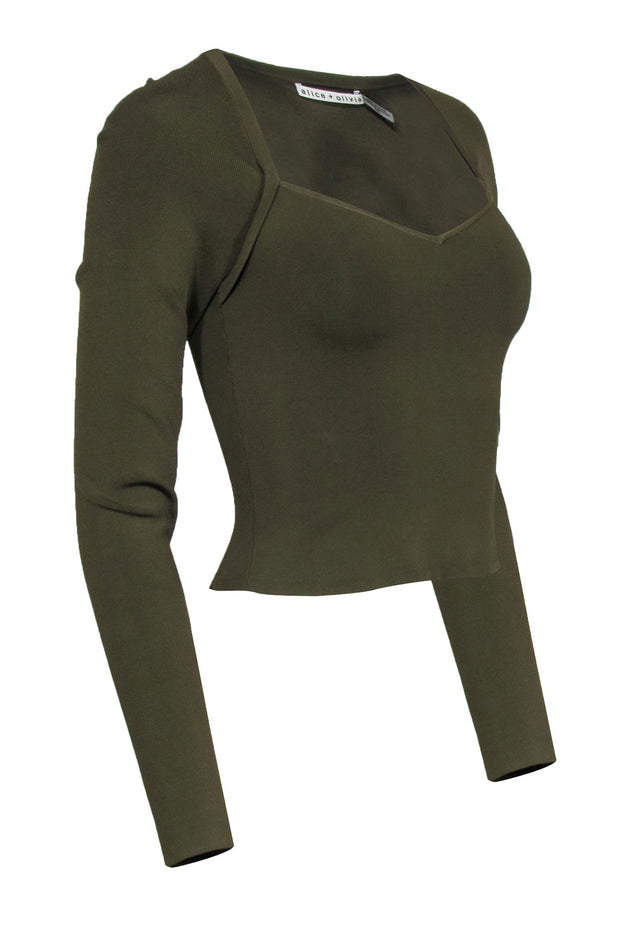 Current Boutique-Alice & Olivia - Olive Green Knit Long Sleeve Top Sz M