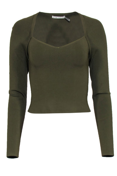 Current Boutique-Alice & Olivia - Olive Green Knit Long Sleeve Top Sz M