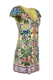 Current Boutique-Alice & Olivia - Pale Yellow w/ Multicolor Floral Print Flutter Sleeve Dress Sz 2