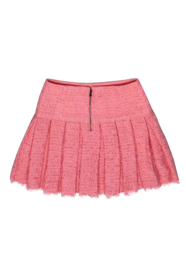Current Boutique-Alice & Olivia - Pink Tweed Pleated Drop Waist Mini Skirt Sz 2