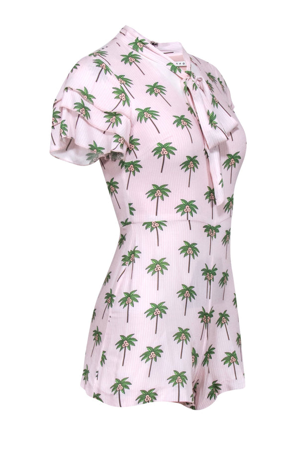 Current Boutique-Alice & Olivia - Pink & White Striped Palm Tree Print Romper Sz 0