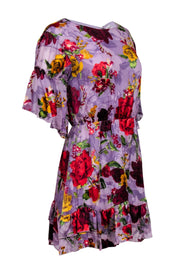 Current Boutique-Alice & Olivia - Purple w/ Multicolor Burnout Floral Print Ruffled Mini Dress Sz 6