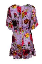 Current Boutique-Alice & Olivia - Purple w/ Multicolor Burnout Floral Print Ruffled Mini Dress Sz 6