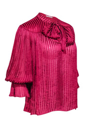 Current Boutique-Alice & Olivia - Raspberry Stripe Satin Blouse w/ Neck Tie Sz S