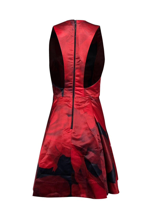 Current Boutique-Alice & Olivia - Red & Black Large Flower Petal Print Satin Sleeveless Dress Sz M