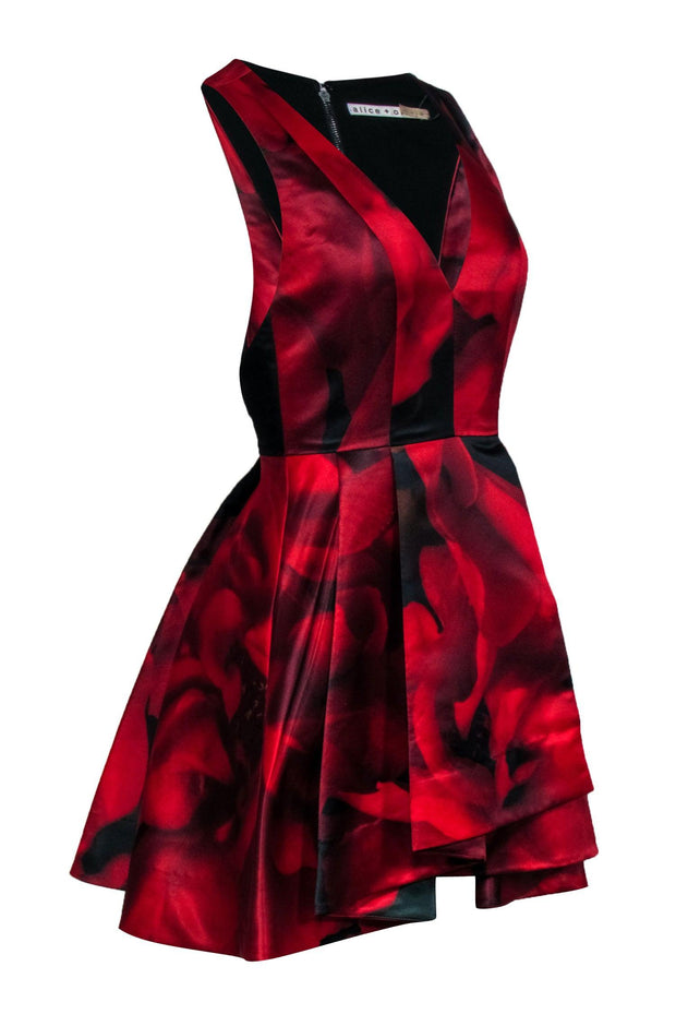 Current Boutique-Alice & Olivia - Red & Black Rose Print Sleeveless Dress Sz 0