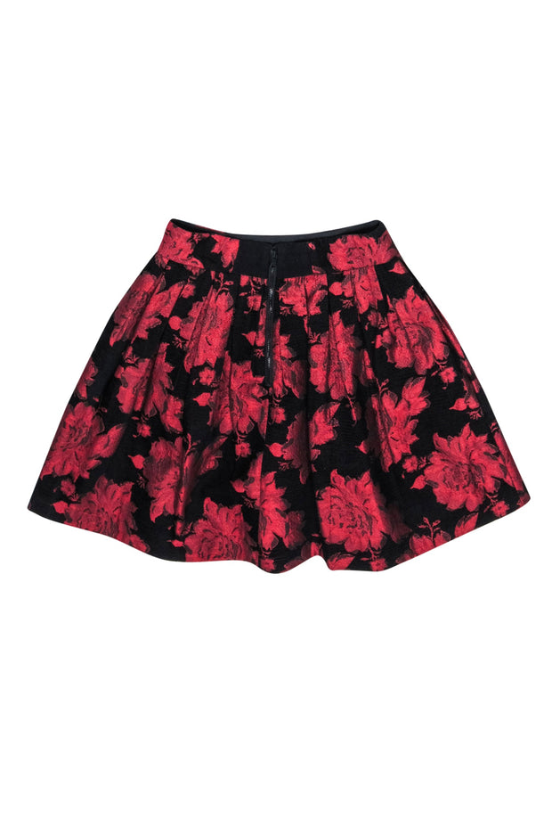 Current Boutique-Alice & Olivia - Red & Black Shimmer Rose Brocade Mini Skirt Sz 2
