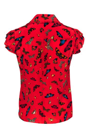 Current Boutique-Alice & Olivia - Red Butterfly Print Button-Down Blouse Sz S