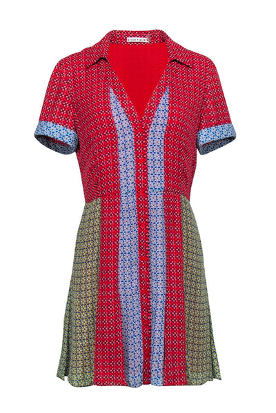 Current Boutique-Alice & Olivia - Red & Multi Color Print Short Sleeve Dress Sz 8
