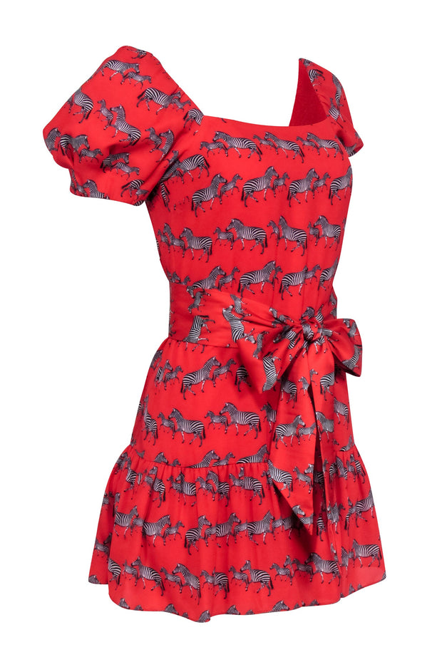 Current Boutique-Alice & Olivia - Red Zebra Print Puff Sleeve Mini Dress Sz 2
