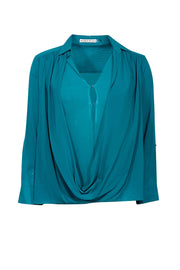 Current Boutique-Alice & Olivia - Teal Long Sleeve Collared Top Sz XS