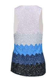 Current Boutique-Alice & Olivia - White, Blue, & Black Color Block Sequin Sleeveless Top Sz M