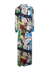 Current Boutique-Alice & Olivia - White, Blue, Green, & Black Print Button Front Maxi Dress Sz S