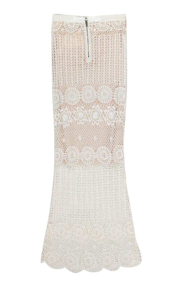 Current Boutique-Alice & Olivia - White Crochet Maxi Skirt w/ Nude Lining Sz XS