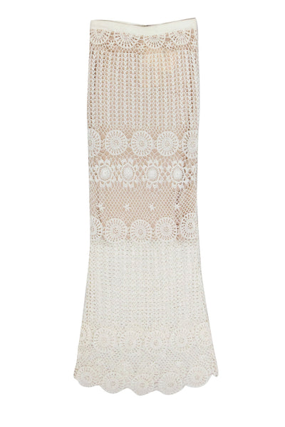 Current Boutique-Alice & Olivia - White Crochet Maxi Skirt w/ Nude Lining Sz XS