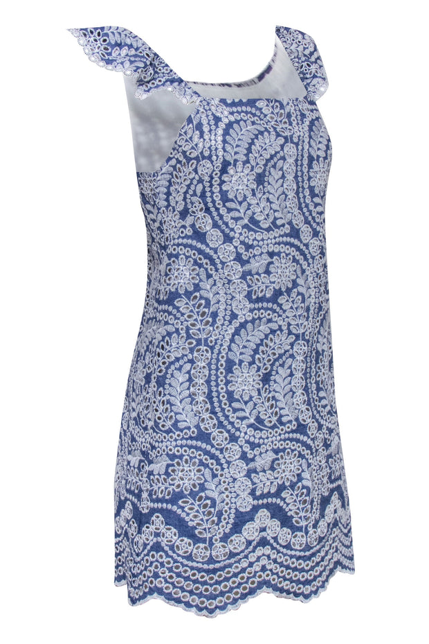 Current Boutique-Alice & Olivia - White Embroidered Chambray Mini Dress Sz 4