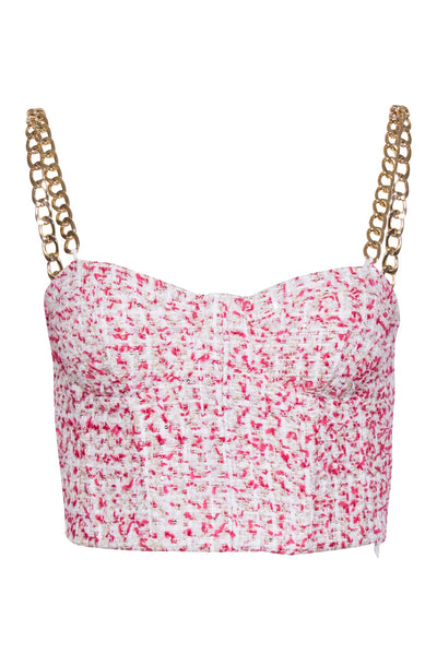 Current Boutique-Alice & Olivia - White, Gold, & Pink Tweed Sleeveless Gold Chain Strap Top Sz 4