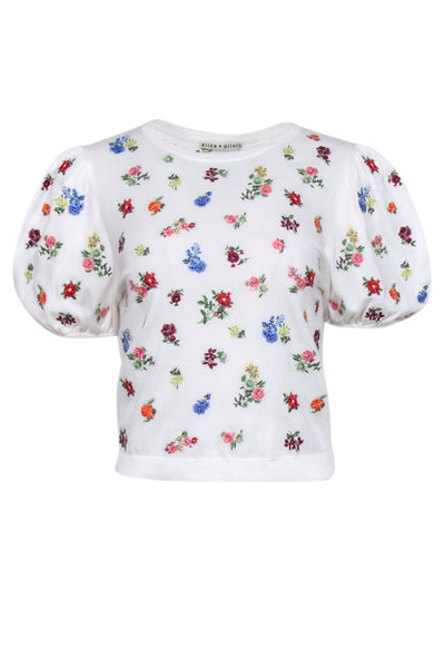 Current Boutique-Alice & Olivia - White & Multi Color Floral Knit Top Sz M