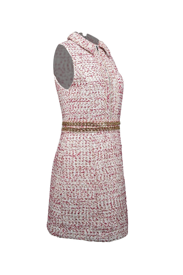 Current Boutique-Alice & Olivia - White, Raspberry, & Gold Tweed Chain-Trimmed Dress Sz 10