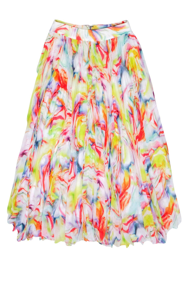 Current Boutique-Alice & Olivia - White w/ Multi Color Tie Dye Print Pleated Skirt Sz 0