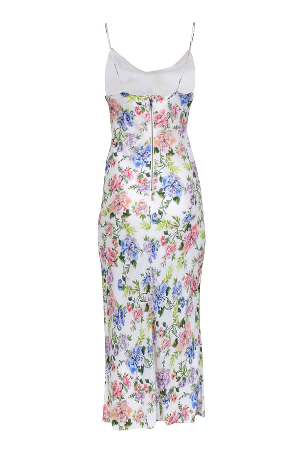 Current Boutique-Alice & Olivia - White w/ Multicolor Floral Print Cowl Neck Midi Dress Sz 6