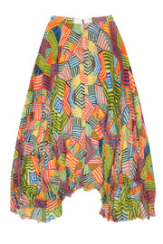 Current Boutique-Alice & Olivia - Yellow & Multicolor Striped Pleated Chiffon Maxi Skirt Sz 0