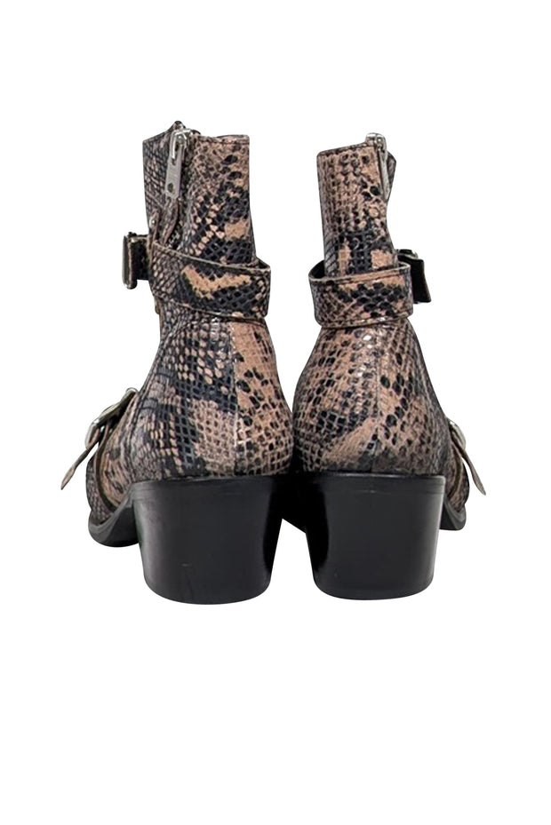 Current Boutique-All Saints - Beige & Black Snake Skin Print Short Boots Sz 9