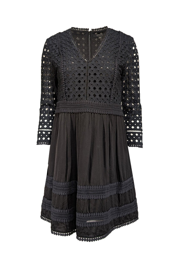 Current Boutique-All Saints - Black Eyelet Lace Cotton A-Line Dress Sz 6