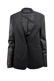 Current Boutique-All Saints - Black Leather Sleeves Blazer Sz 6