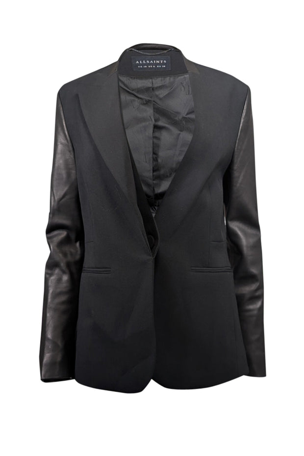 Current Boutique-All Saints - Black Leather Sleeves Blazer Sz 6