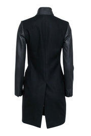 Current Boutique-All Saints - Black Wool Blend Coat w/ Lamb Leather Sleeves & Collar Sz 00