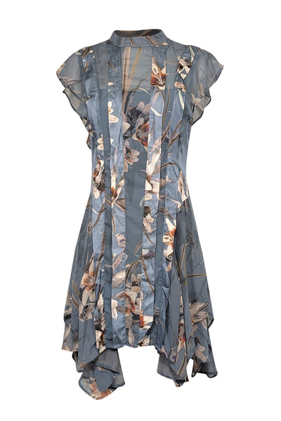 Current Boutique-All Saints - Blue, Slate, & Cream " Kuroyuri " Floral Print Paneled Dress Sz 8