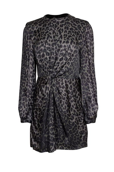 Current Boutique-All Saints - Dark Green & Black Leopard Print Gathered Satin Dress Sz 6