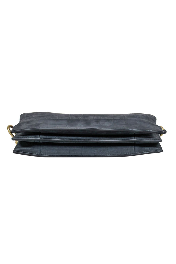 Current Boutique-All Saints – Matte Grey Croc-Embossed Calfskin Crossbody Bag