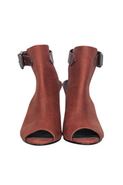Current Boutique-All Saints - Tan Leather Peep Toe Short Boots Sz 6