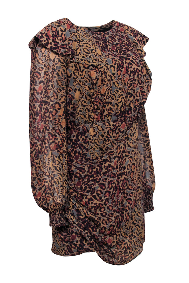 Current Boutique-All Saints - Tan Leopard Print Ruffled "Elodie" Dress Sz 8