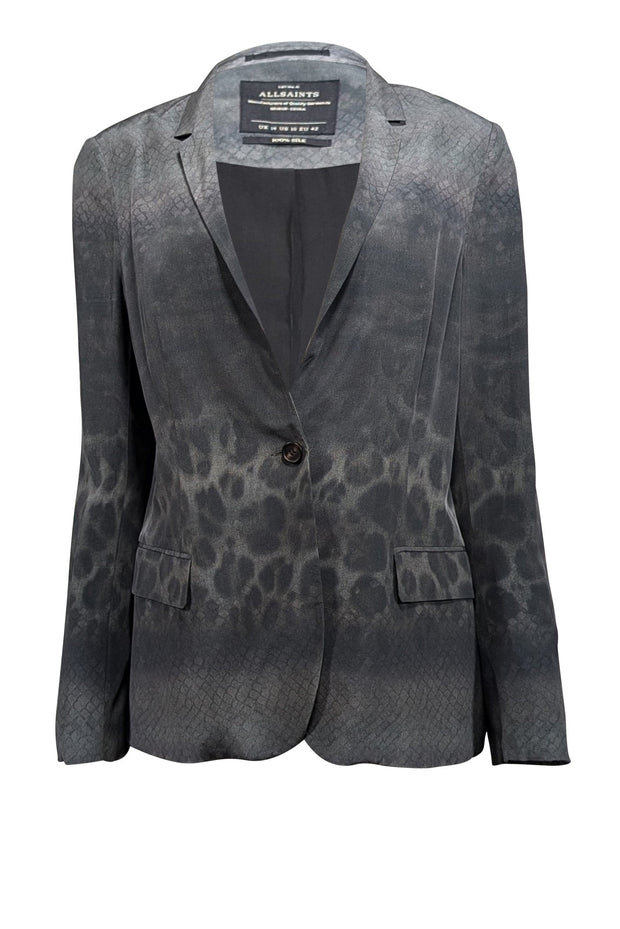 Current Boutique-All Satins - Olive & Dark Grey Animal Print Silk Blazer Sz 10