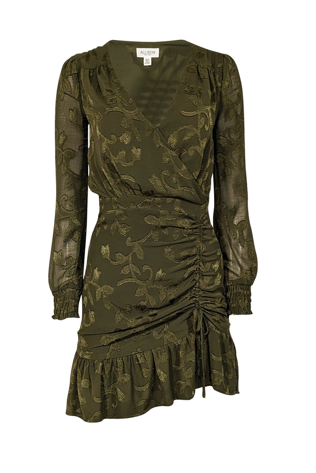 Current Boutique-Allison - Green Textured Wrap Bodice Drawstring Detail Dress Sz XS